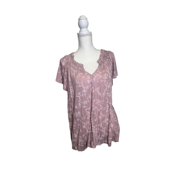 Lucky Brand Tops - Lucky Brand Women's Pink Ruffled Floral Pattern Short Sleeve Shirt Size XL